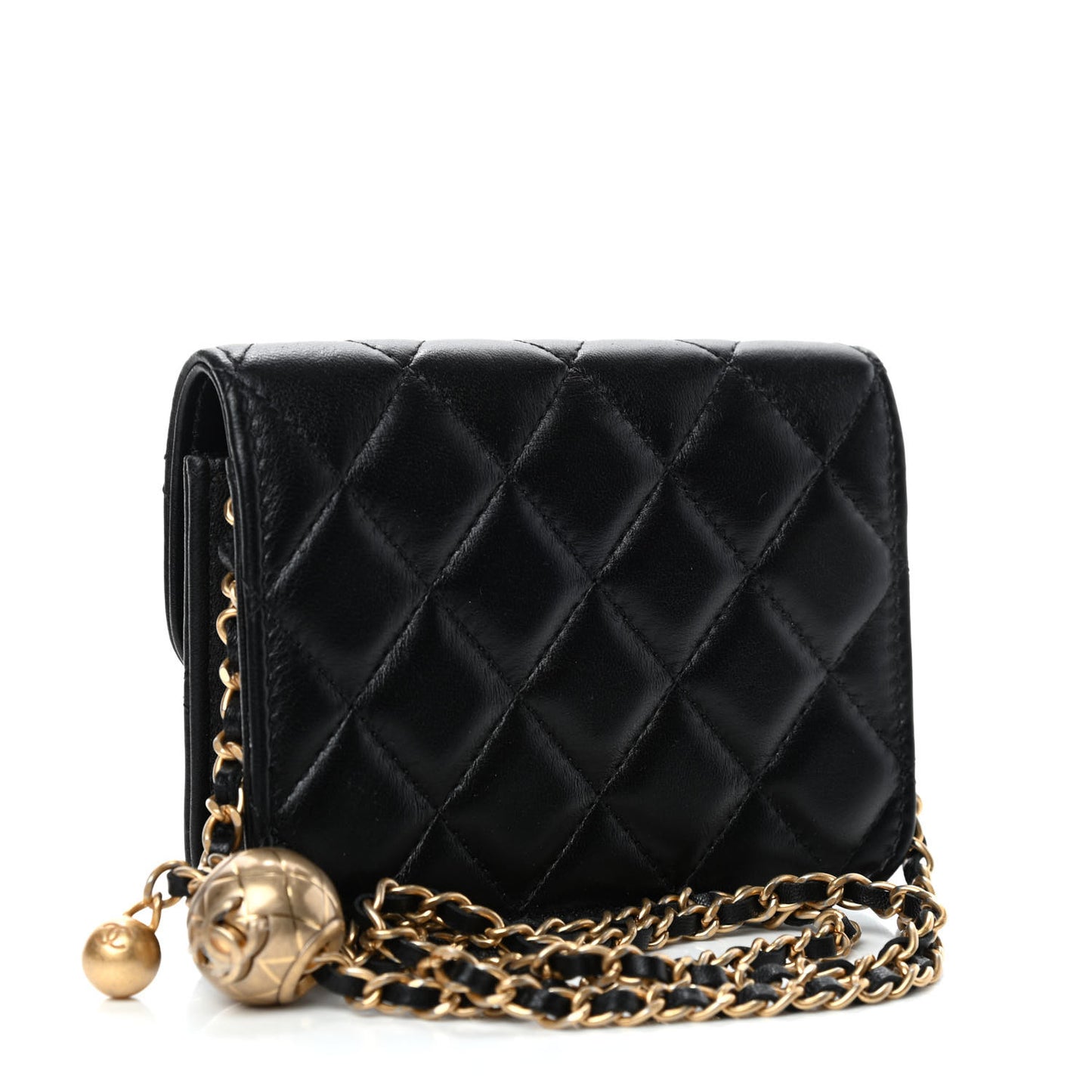 Lambskin Quilted Pearl Crush Clutch With Chain Black