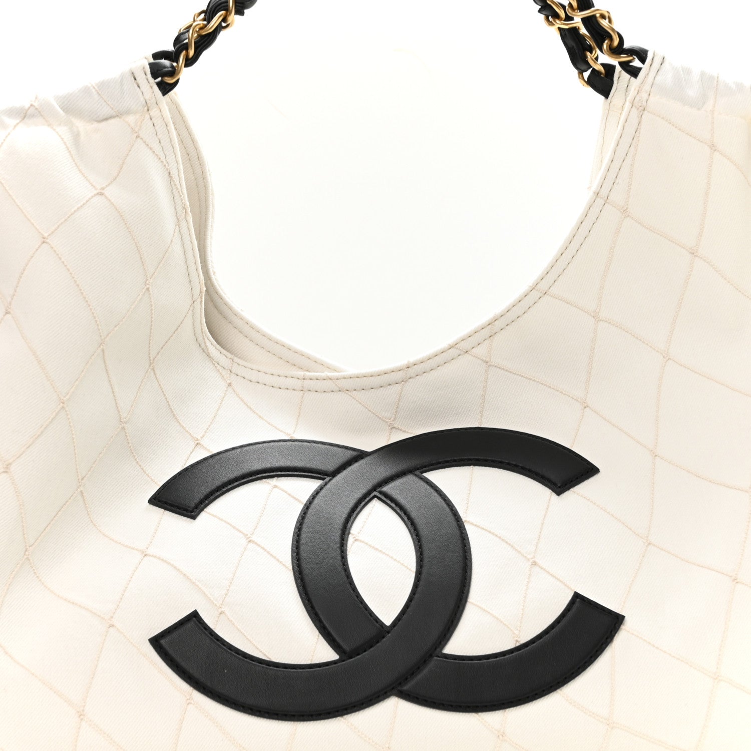 Chanel Denim Calfskin Quilted Coco Beach Small Shopping Tote White Black 9 of 11