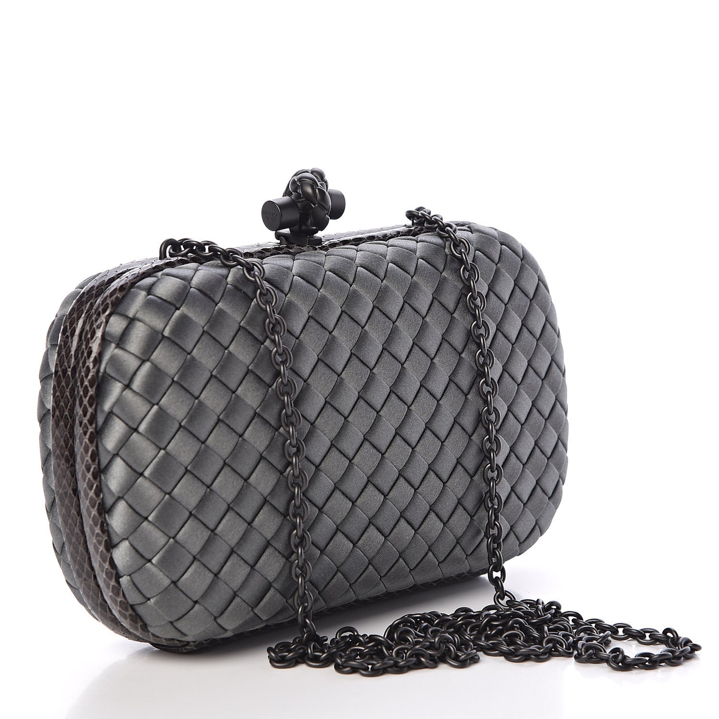 Satin Ayers Intrecciato Chain Knot Clutch Grey