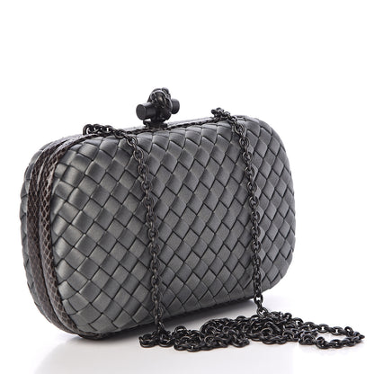 Bottega Veneta Satin Ayers Intrecciato Chain Knot Clutch Grey 3 of 9
