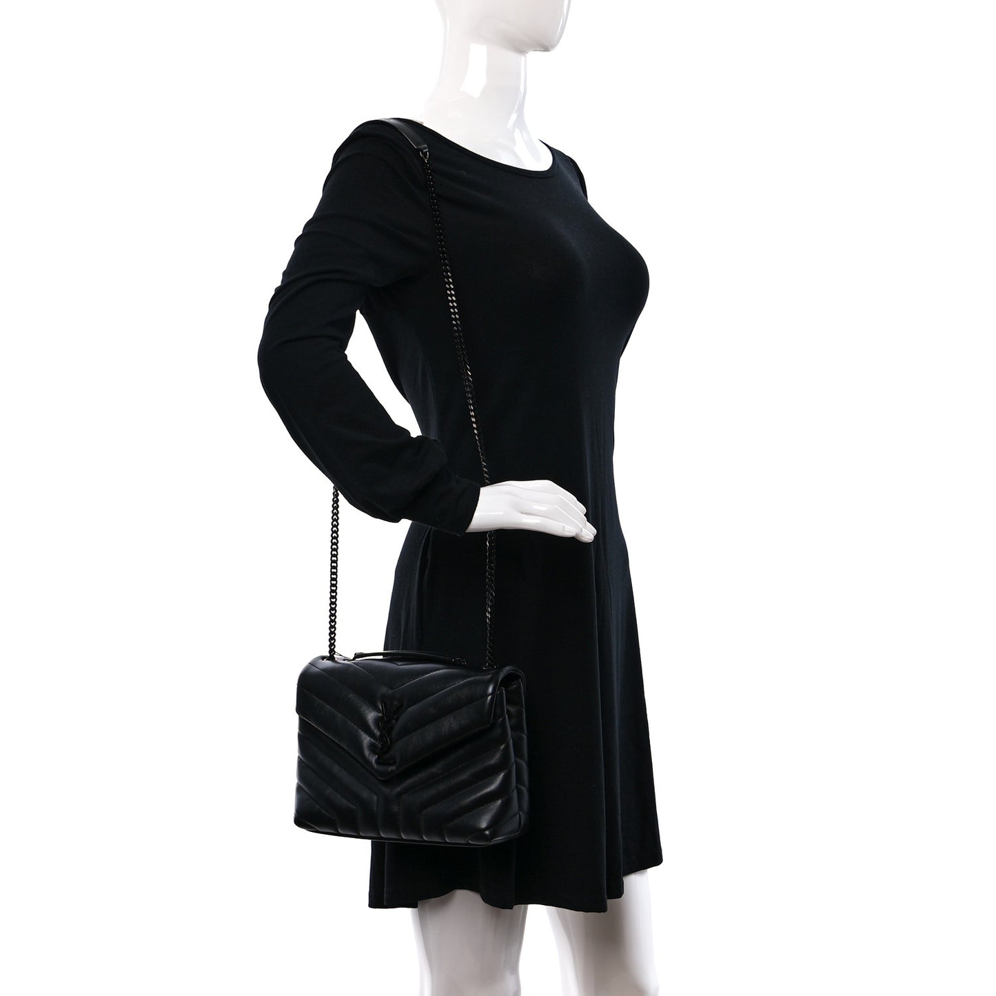 Calfskin Y Quilted Monogram Monochrome Small Loulou Chain Satchel Black