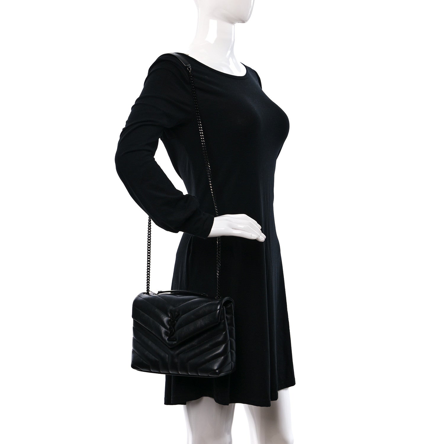 Saint Laurent Calfskin Y Quilted Monogram Monochrome Small Loulou Chain Satchel Black 2 of 12