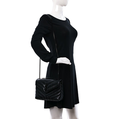 Saint Laurent Calfskin Y Quilted Monogram Monochrome Small Loulou Chain Satchel Black 2 of 12