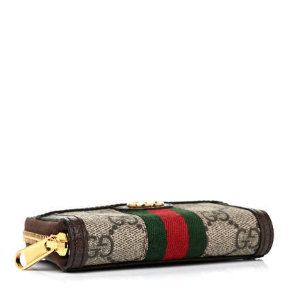 Gucci GG Supreme Monogram Textured Dollar Calfskin Web Ophidia Zip Around Card Case Wallet Beige Ebony New Acero 4 of 9