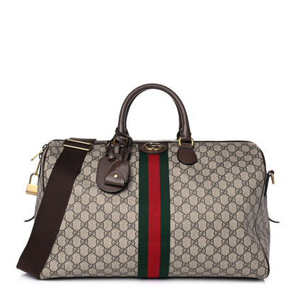 Gucci GG Supreme Monogram Textured Dollar Calfskin Web Medium Ophidia Carry-On Duffle Bag Beige Ebony New Acero 1 of 14