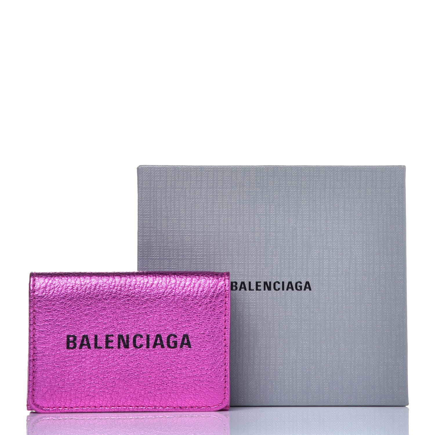 Balenciaga Metallic Goatskin Logo Mini Everyday Wallet Rose Fuchsia Black 8 of 8