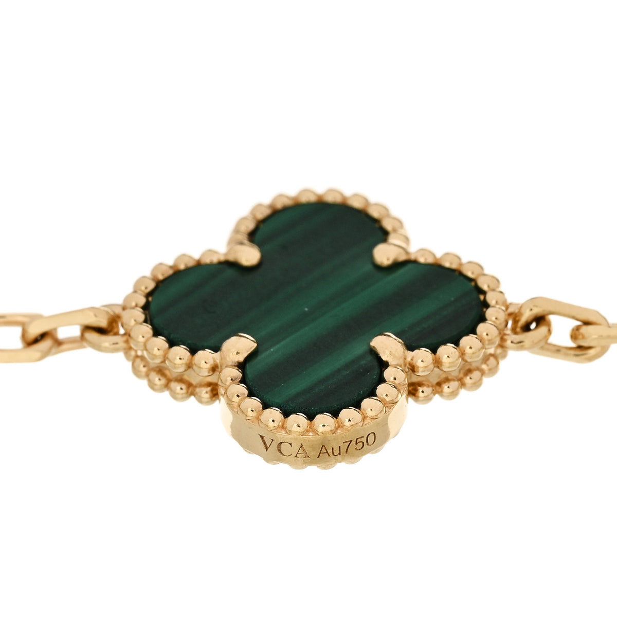18K Yellow Gold Malachite 5 Motifs Vintage Alhambra Bracelet