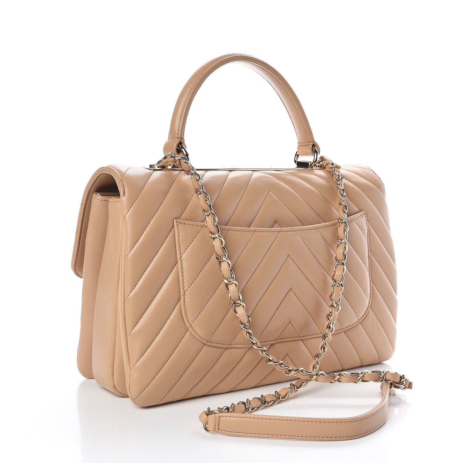 Chanel Lambskin Chevron Quilted Medium Trendy CC Dual Handle Flap Bag Beige 3 of 11