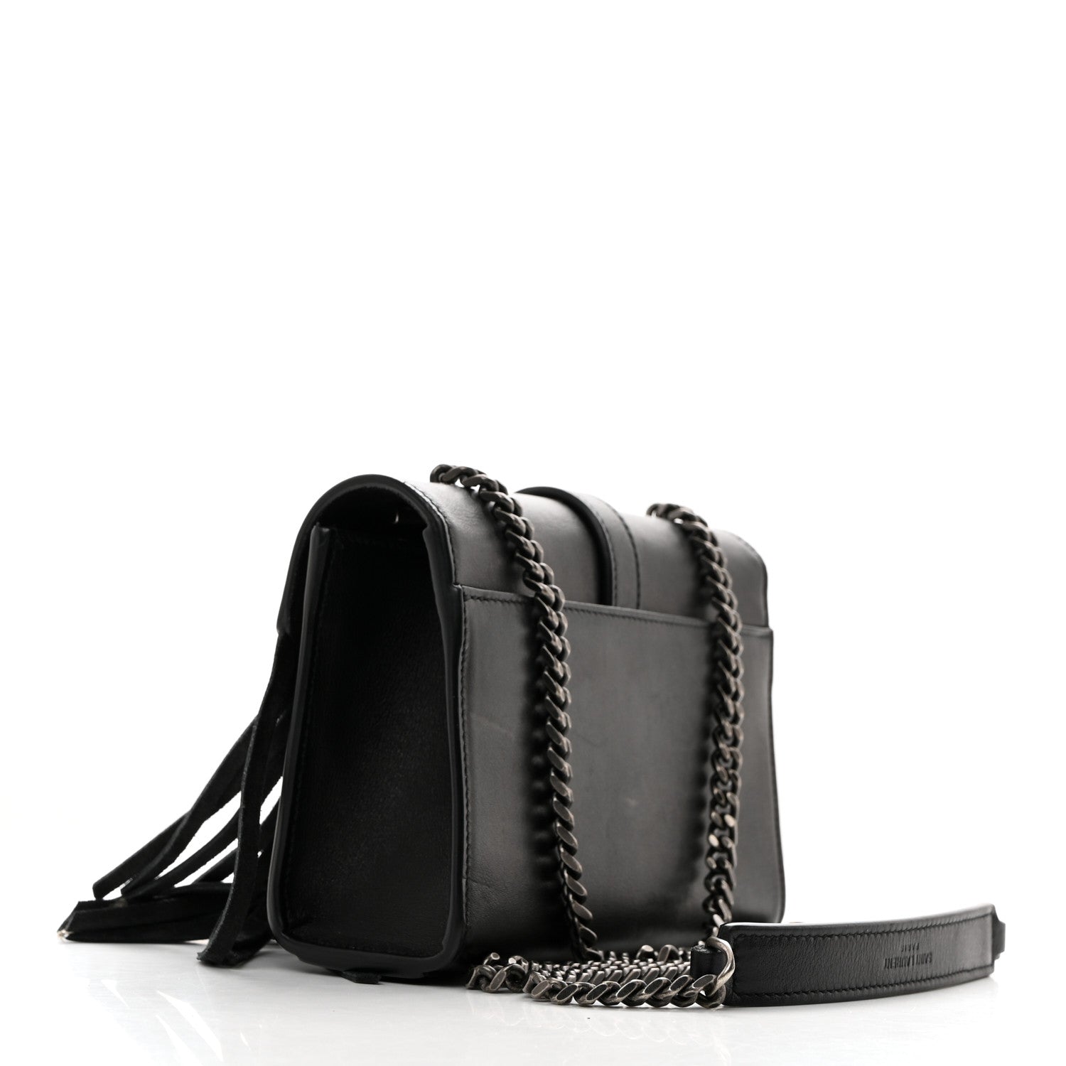 Saint Laurent Calfskin Fringe Baby Snake Monogram Satchel Black 3 of 10