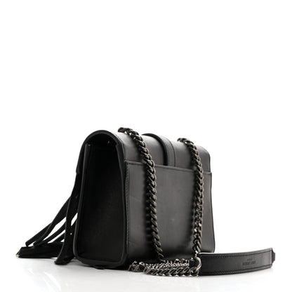 Saint Laurent Calfskin Fringe Baby Snake Monogram Satchel Black 3 of 10