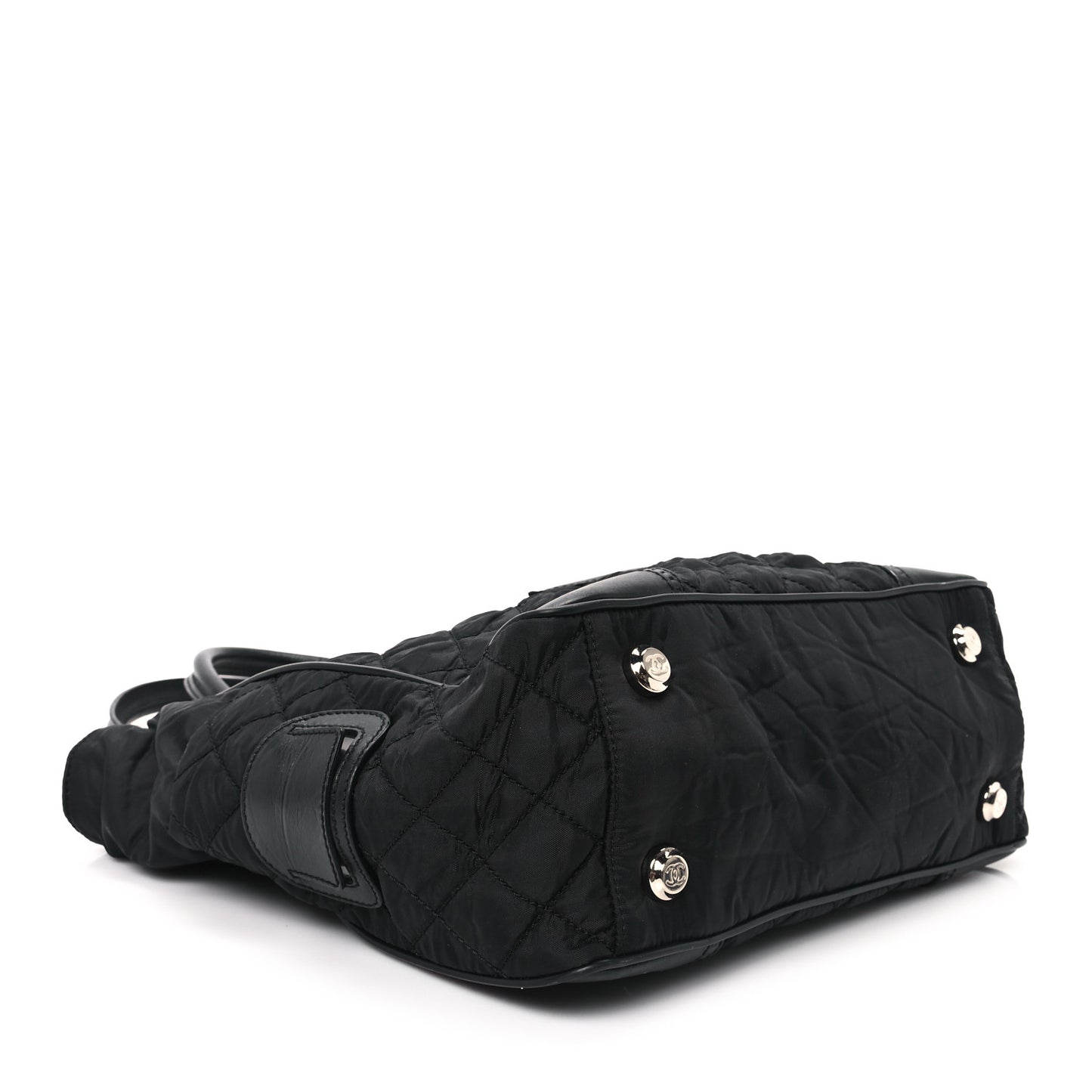 Nylon Calfskin Quilted CC Paris New York Tote Bag Black