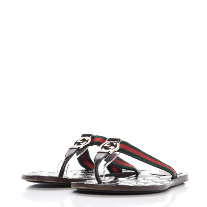 Gucci Nylon Guccissima Web Womens Thong Sandals 38.5 Green Red Cocoa 3 of 9