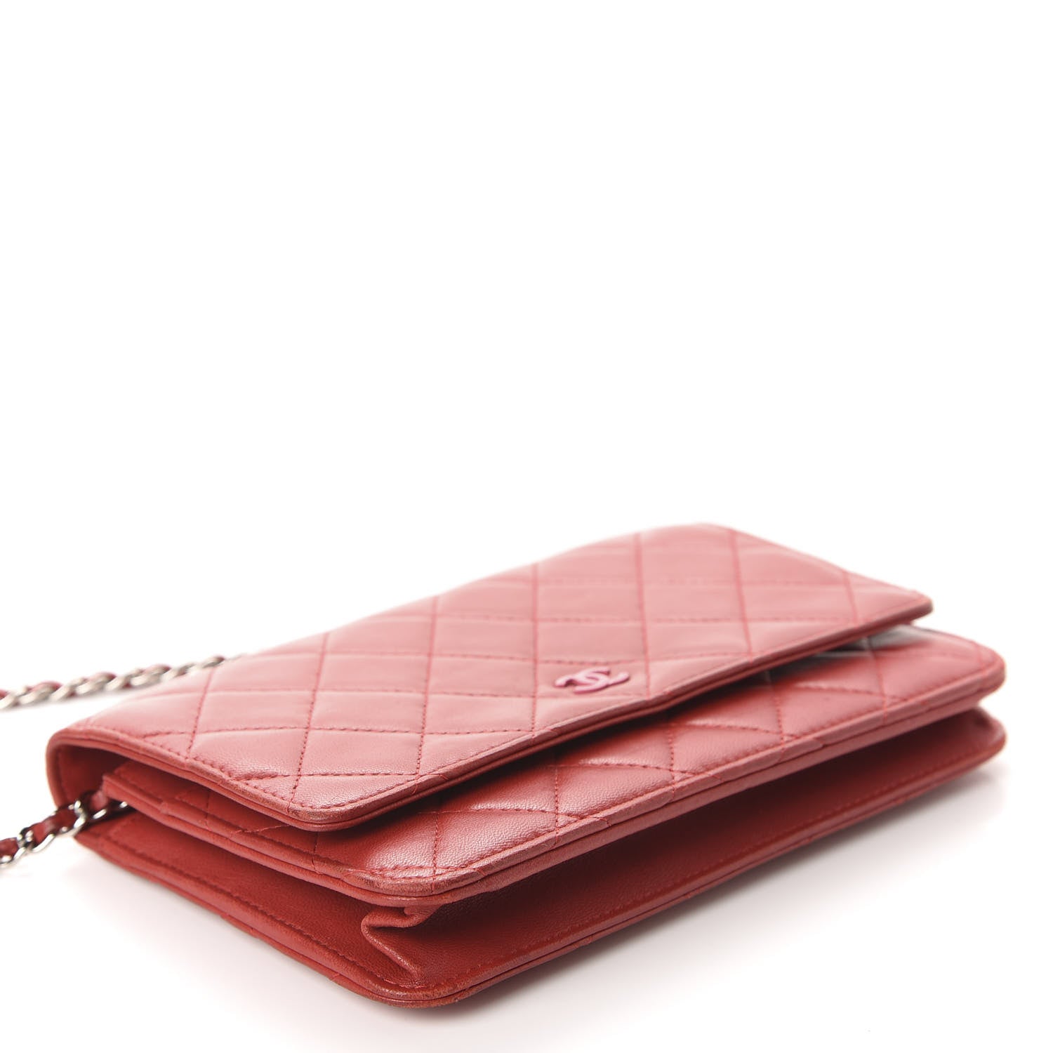 Chanel Lambskin Quilted Wallet On Chain WOC Red Pink 4 of 16