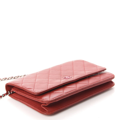 Chanel Lambskin Quilted Wallet On Chain WOC Red Pink 4 of 16