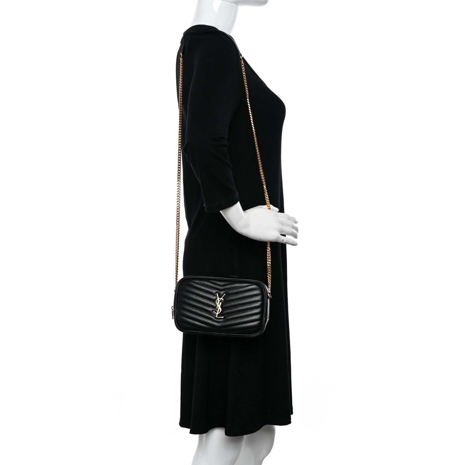 Saint Laurent Calfskin Matelasse Monogram Mini Lou Camera Bag Black 2 of 11