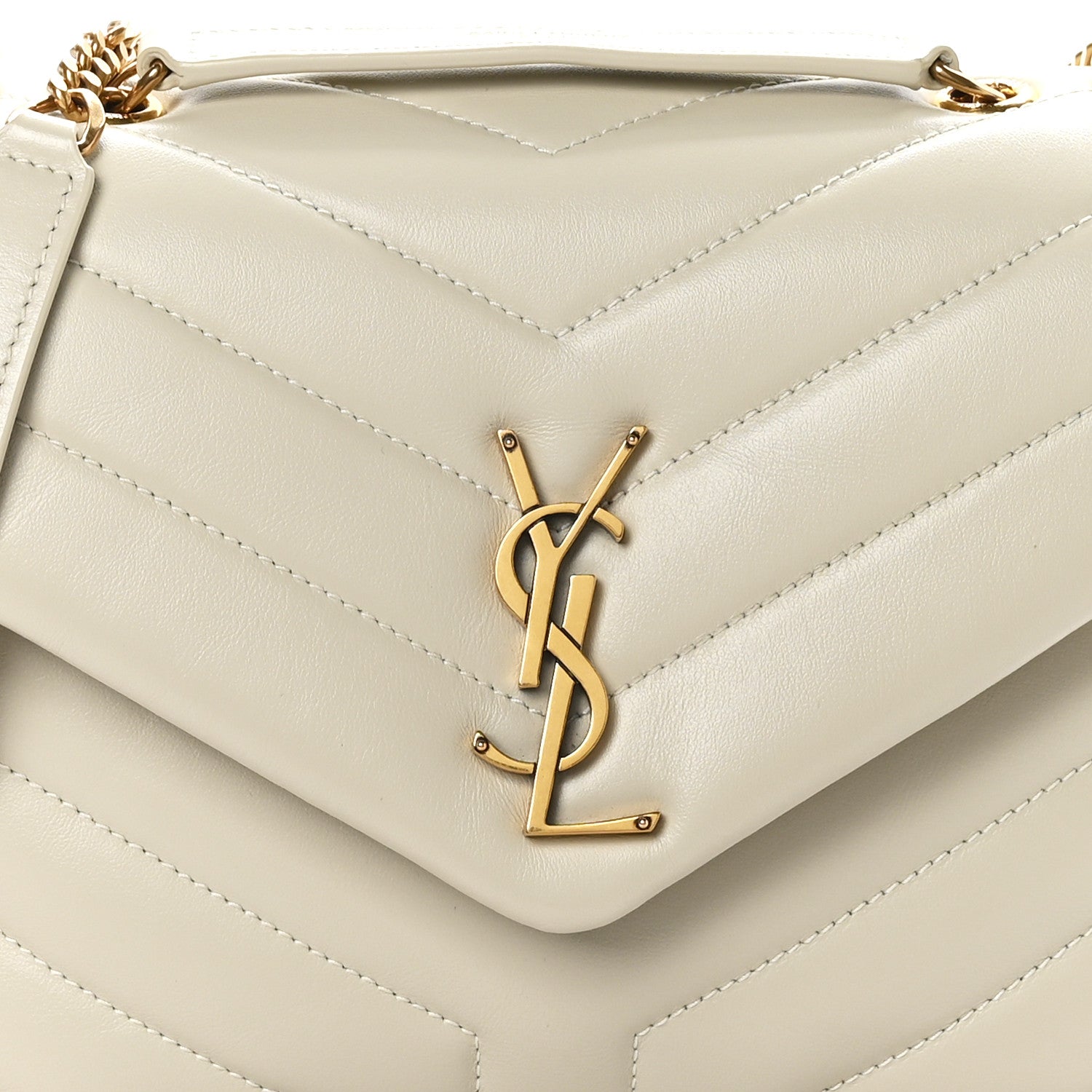 Saint Laurent Calfskin Y Quilted Monogram Small Loulou Chain Satchel Crema Soft 8 of 10