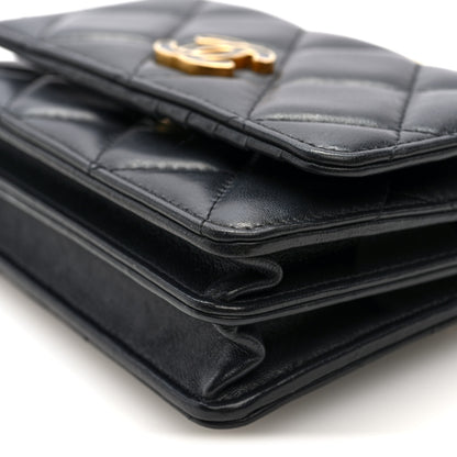 Chanel Lambskin Enamel Quilted Pending CC Clutch With Chain Black 10 of 10