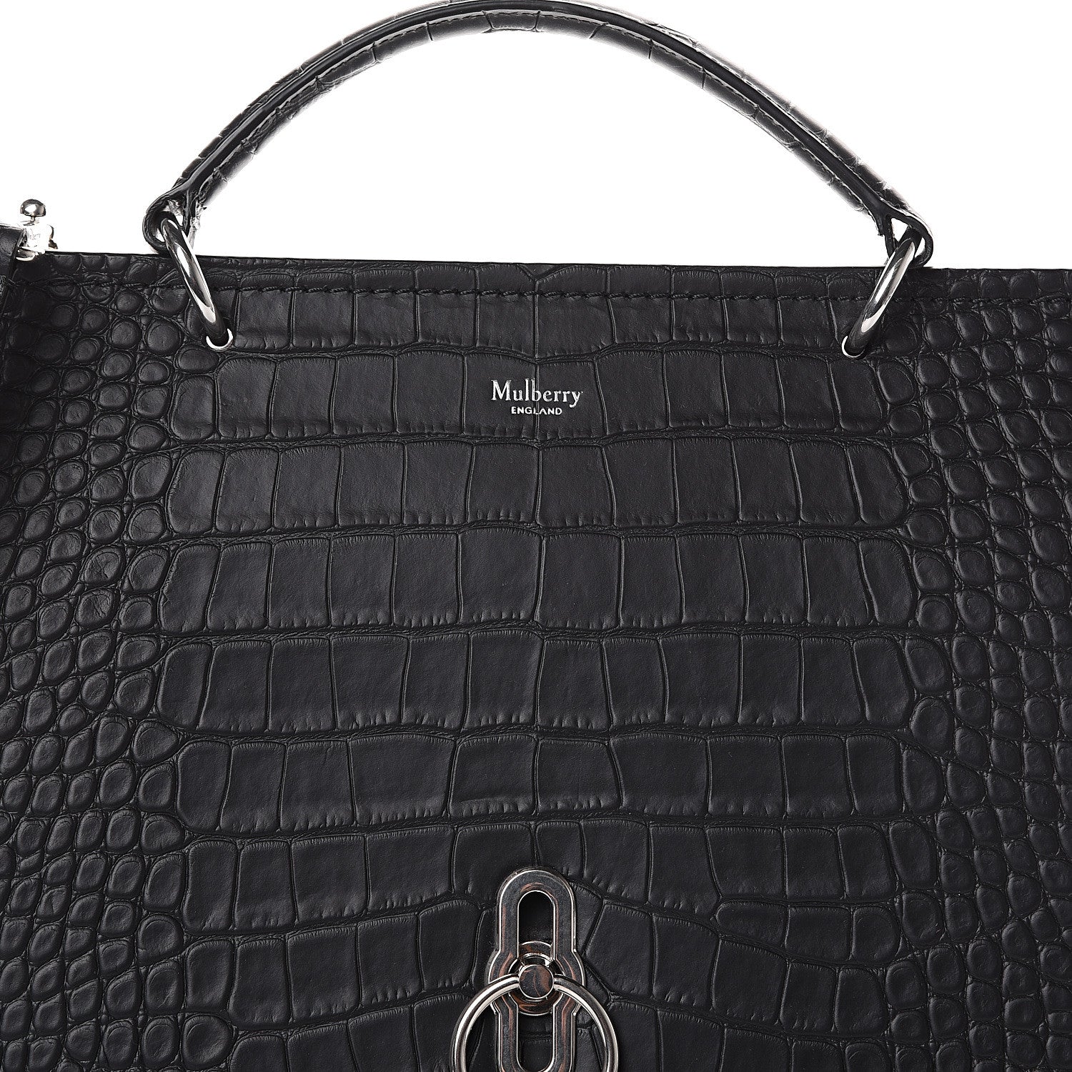 Mulberry Calfskin Crocodile Embossed Amberley Satchel Black 6 of 8