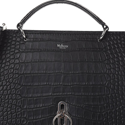 Mulberry Calfskin Crocodile Embossed Amberley Satchel Black 6 of 8