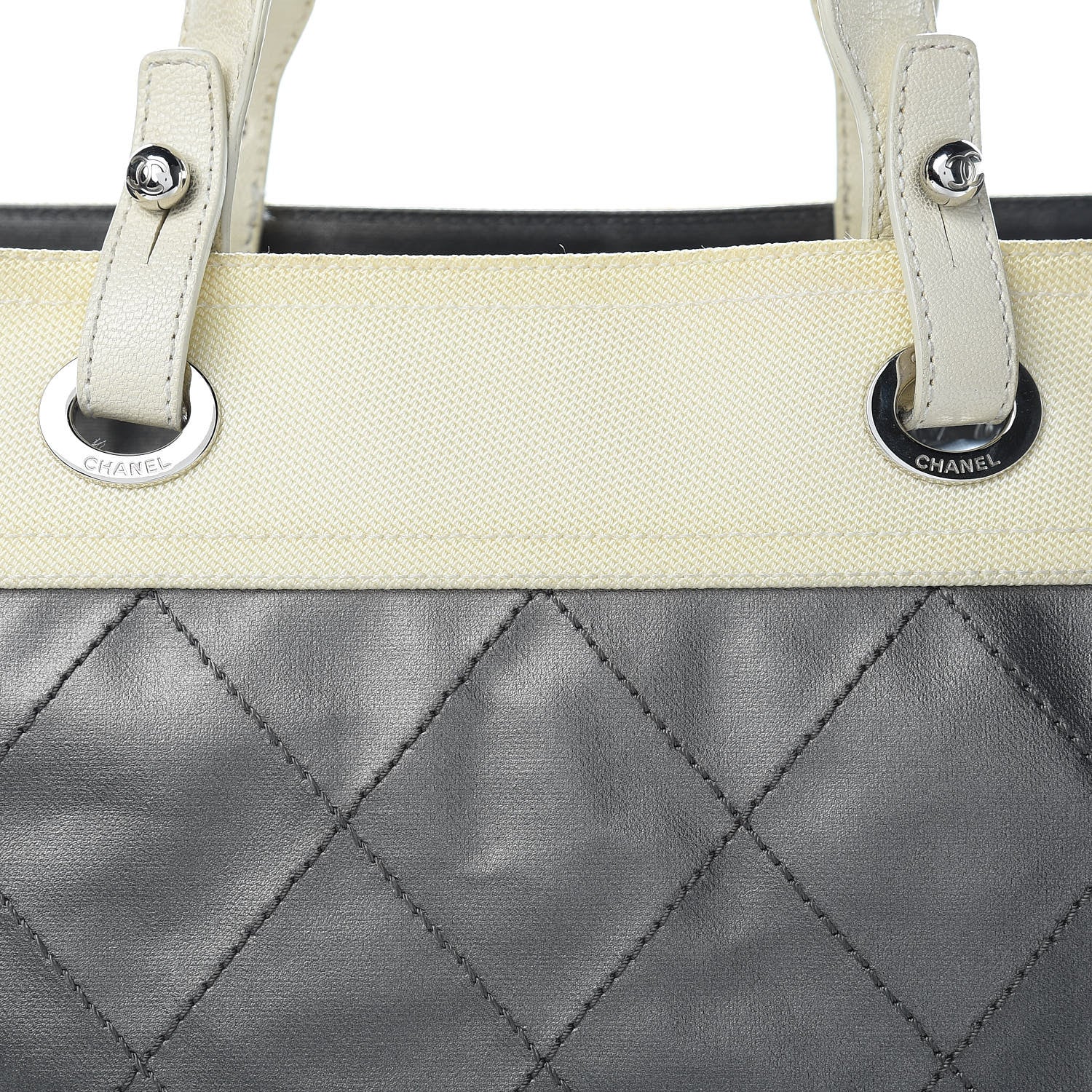 Chanel Coated Canvas Quilted Large Paris Biarritz Tote Silver 8 of 23