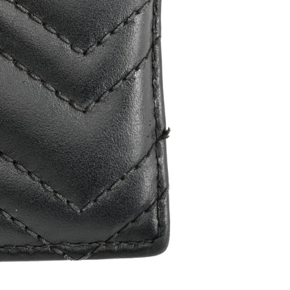 Gucci Calfskin Matelasse Chevron GG Marmont Key Case Card Holder Black 8 of 11