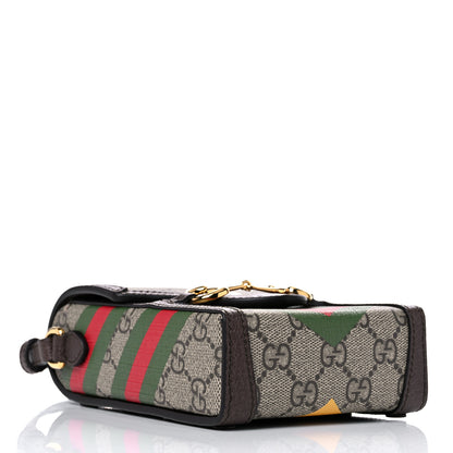 Gucci GG Supreme Monogram Textured Dollar Calfskin Geometric Print Mini Horsebit 1955 Crossbody Bag Beige Multicolor New Acero 4 of 11