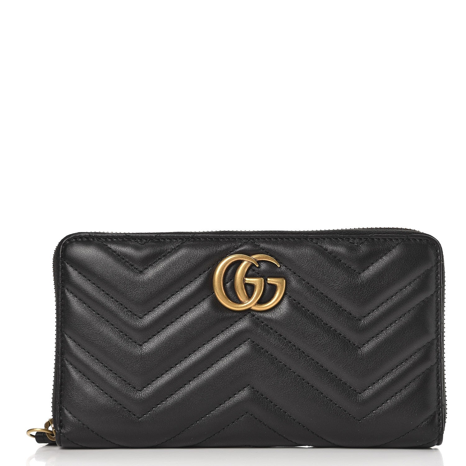 Gucci Calfskin Matelasse GG Marmont Zip Around Organizer Wallet Black 1 of 8