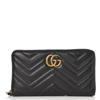 Gucci Calfskin Matelasse GG Marmont Zip Around Organizer Wallet Black 1 of 8