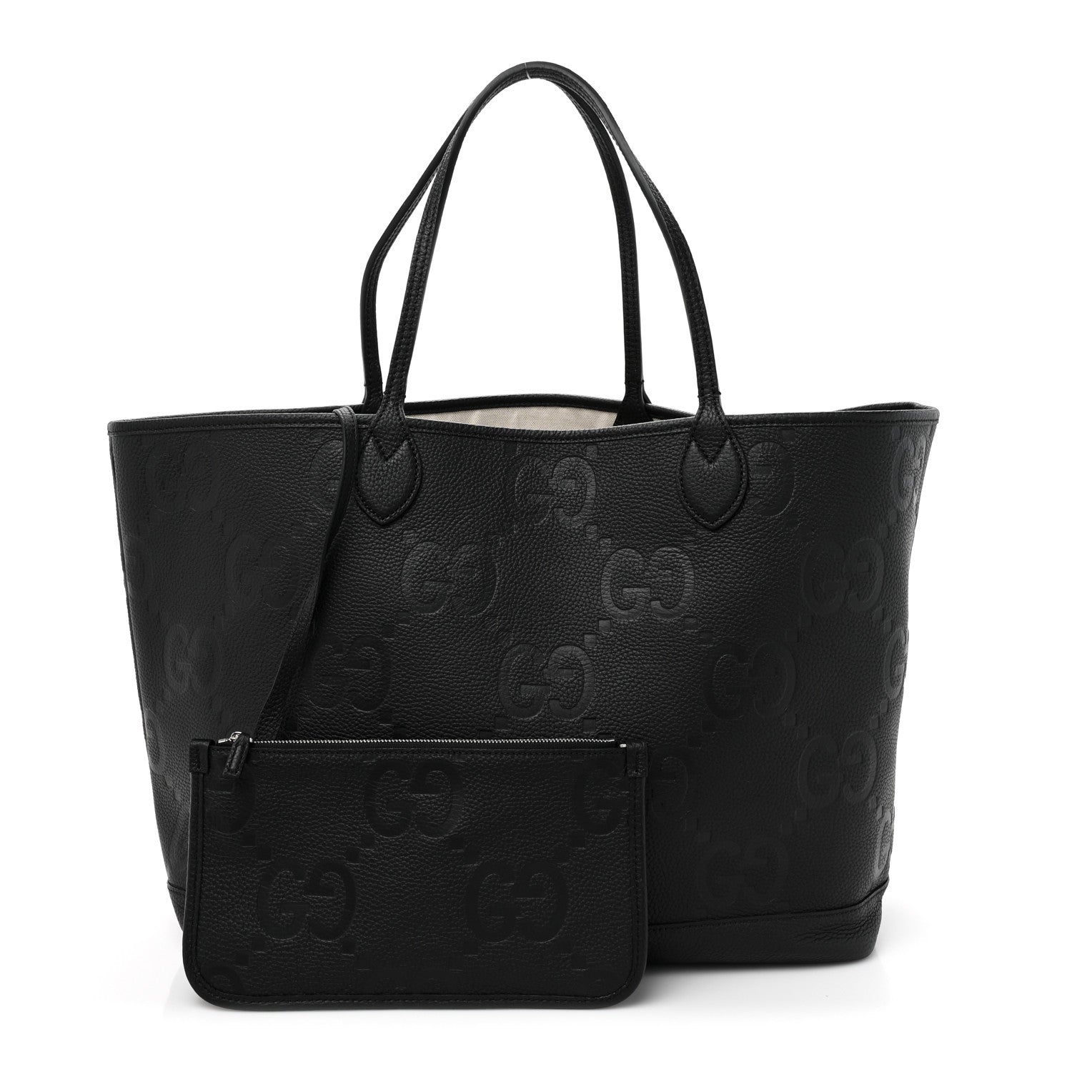 Gucci Monogram Jumbo GG Calfskin Web Large Shopping Tote Black 3 of 12