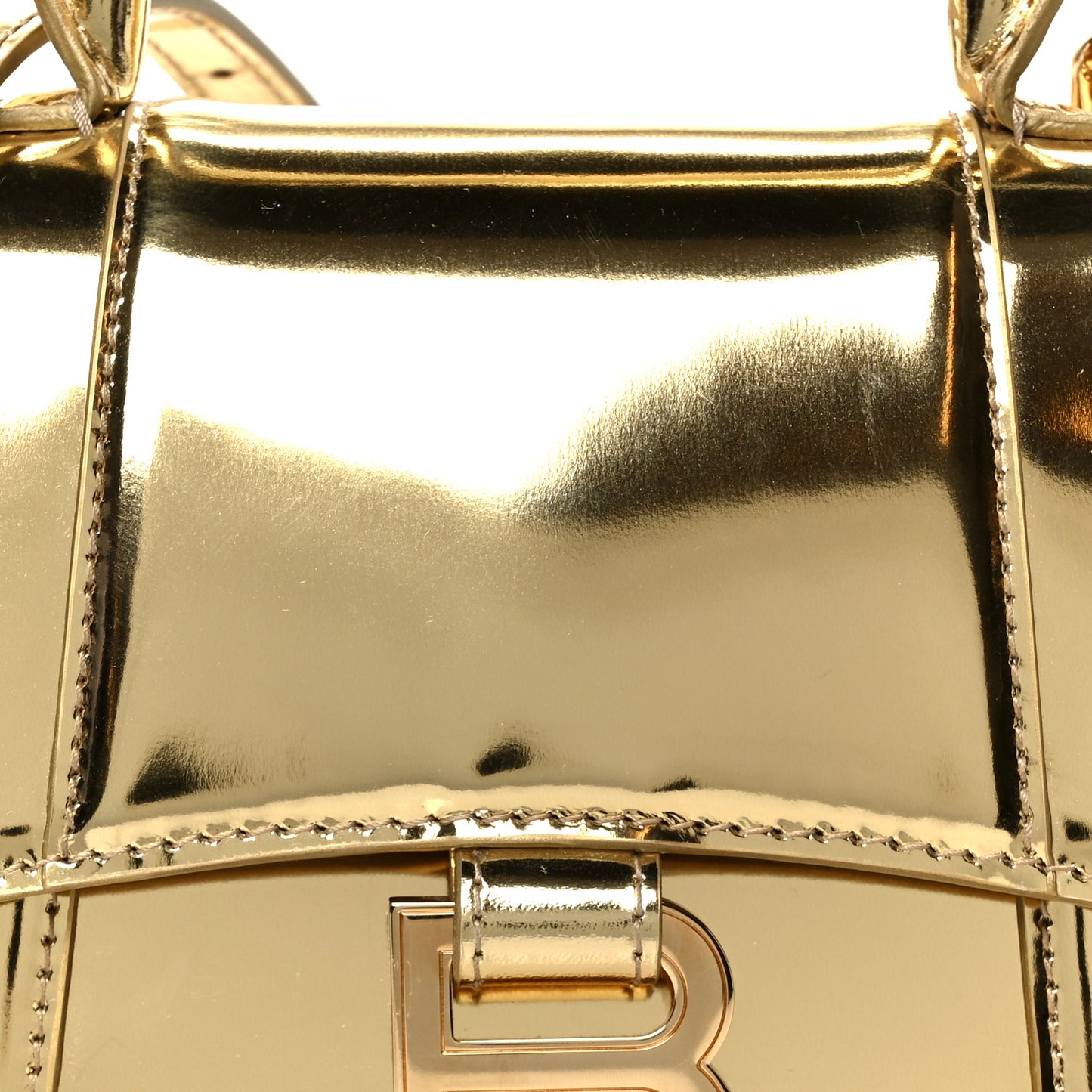 Mirror Calfskin Hourglass Top Handle Bag XS Gold