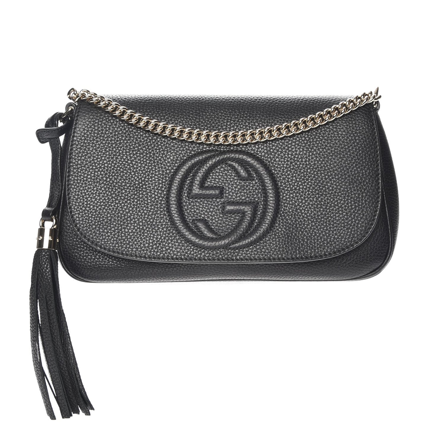 Pebbled Calfskin Medium Soho Flap Crossbody Black