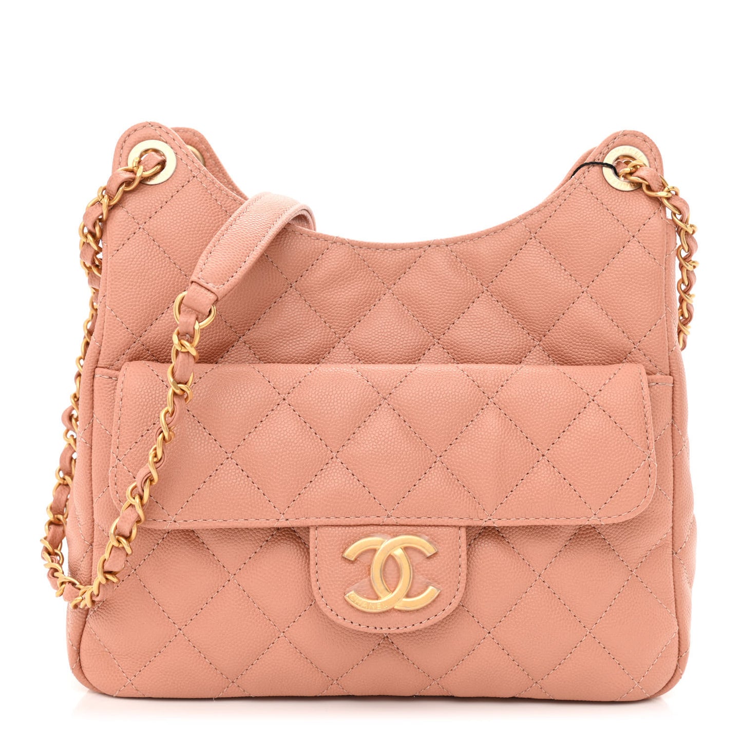 Caviar Quilted Wavy CC Hobo Beige