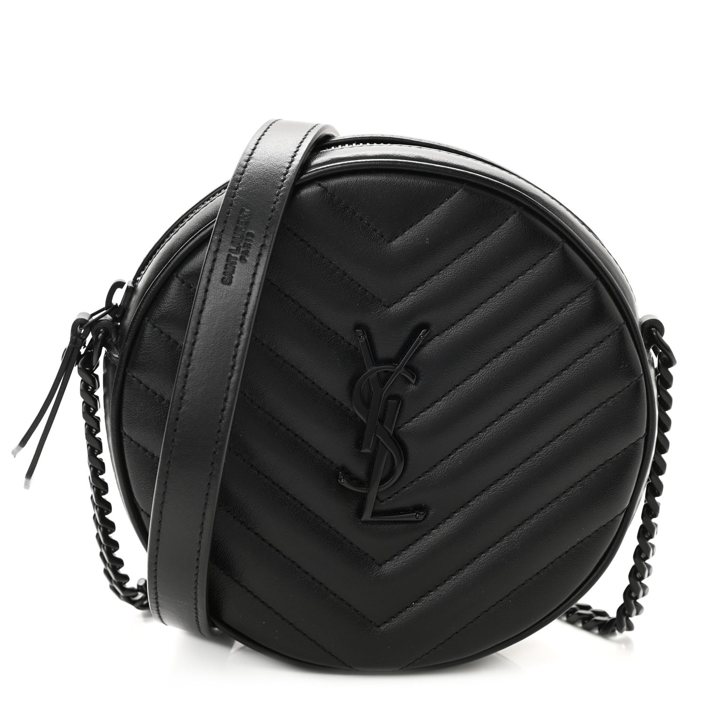 Calfskin Matelasse Chevron Round Vinyle Camera Bag Black