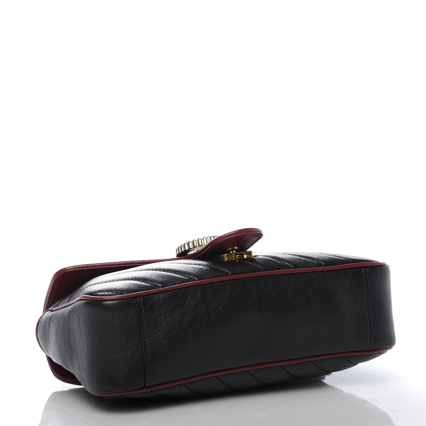 Vintage Effect Calfskin Matelasse Diagonal Small Torchon GG Marmont Shoulder Bag Black Romantic Cherry