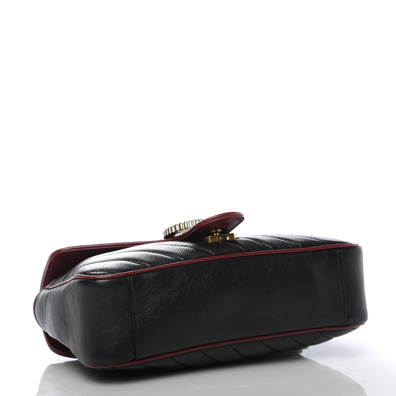 Gucci Vintage Effect Calfskin Matelasse Diagonal Small Torchon GG Marmont Shoulder Bag Black Romantic Cherry 4 of 9