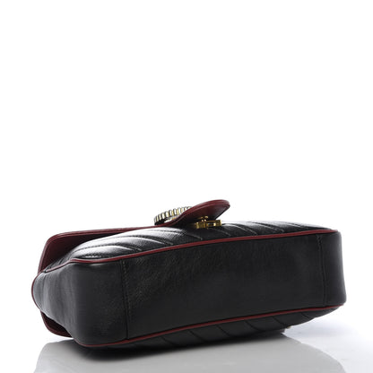 Gucci Vintage Effect Calfskin Matelasse Diagonal Small Torchon GG Marmont Shoulder Bag Black Romantic Cherry 4 of 9