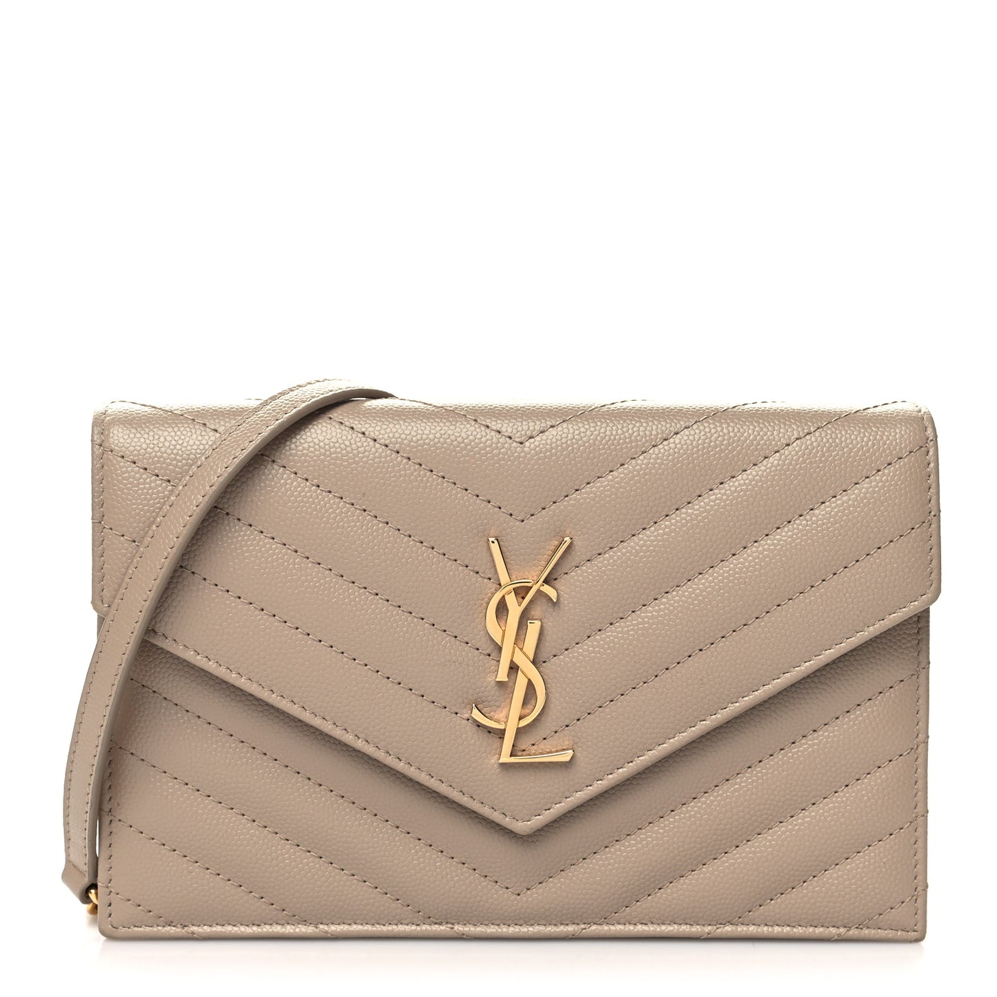 Grain De Poudre Matelasse Chevron Monogram Envelope Chain Wallet Dark Beige