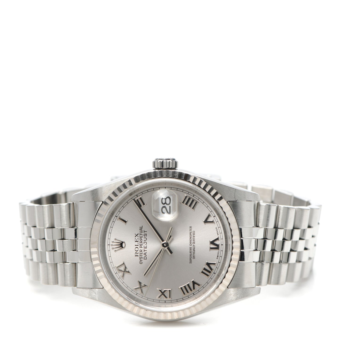 Stainless Steel 18K White Gold 36mm Oyster Perpetual Datejust Watch Silver Roman 16234