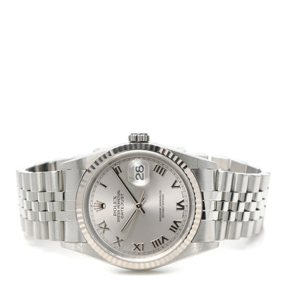 Rolex Stainless Steel 18K White Gold 36mm Oyster Perpetual Datejust Watch Silver Roman 16234 2 of 6