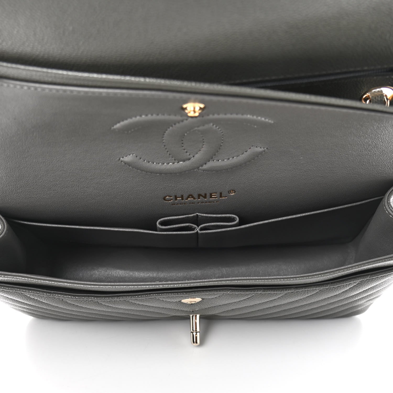 Chanel Caviar Chevron Quilted Medium Double Flap Dark Grey 5 of 10