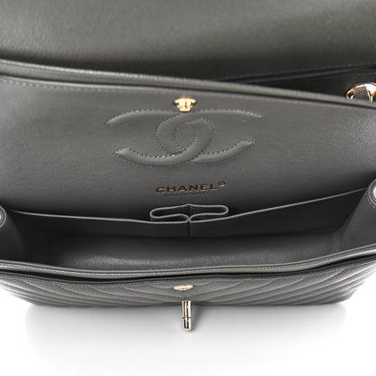 Chanel Caviar Chevron Quilted Medium Double Flap Dark Grey 5 of 10