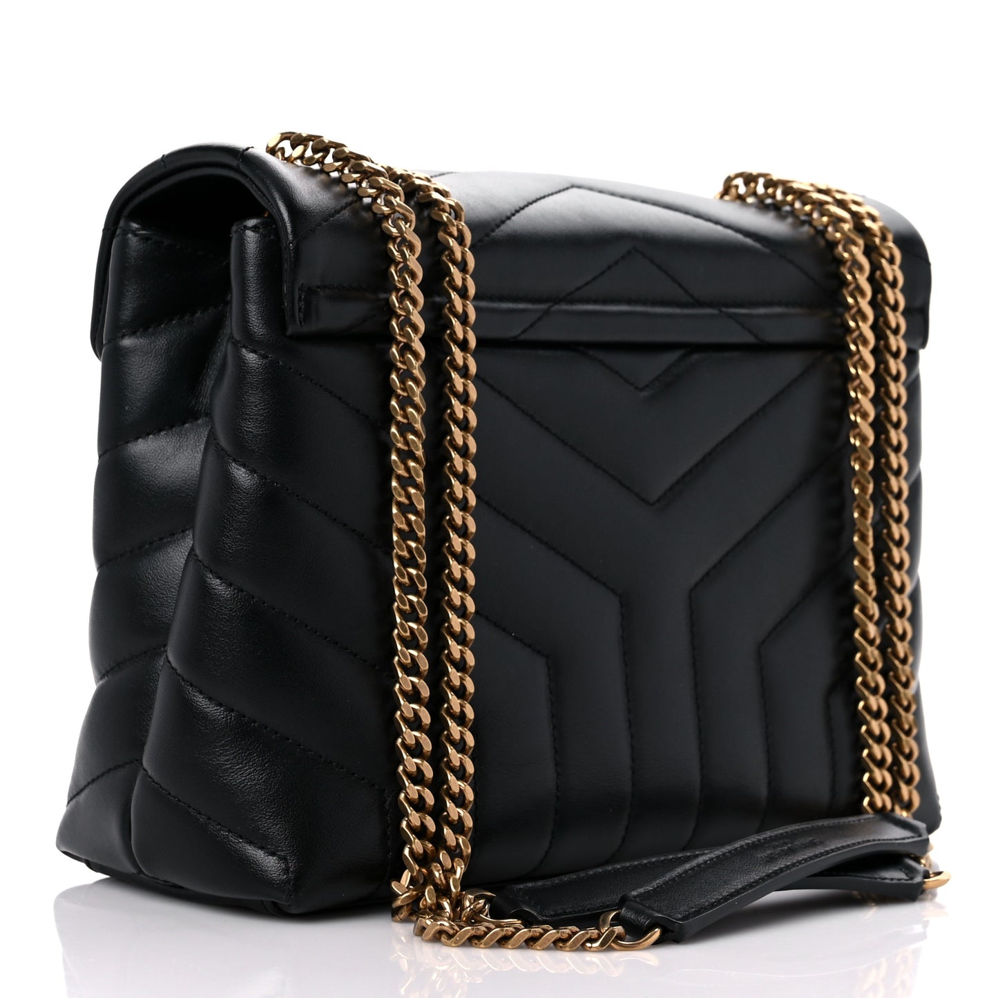 Calfskin Y Quilted Monogram Small Loulou Chain Satchel Black
