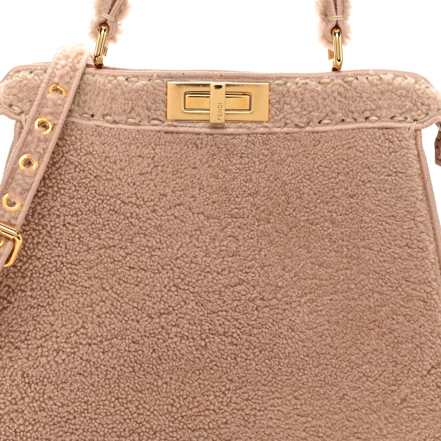 Curly Shearling Shiny Nappa Medium Peekaboo I SEE U Satchel Rosa Plaster