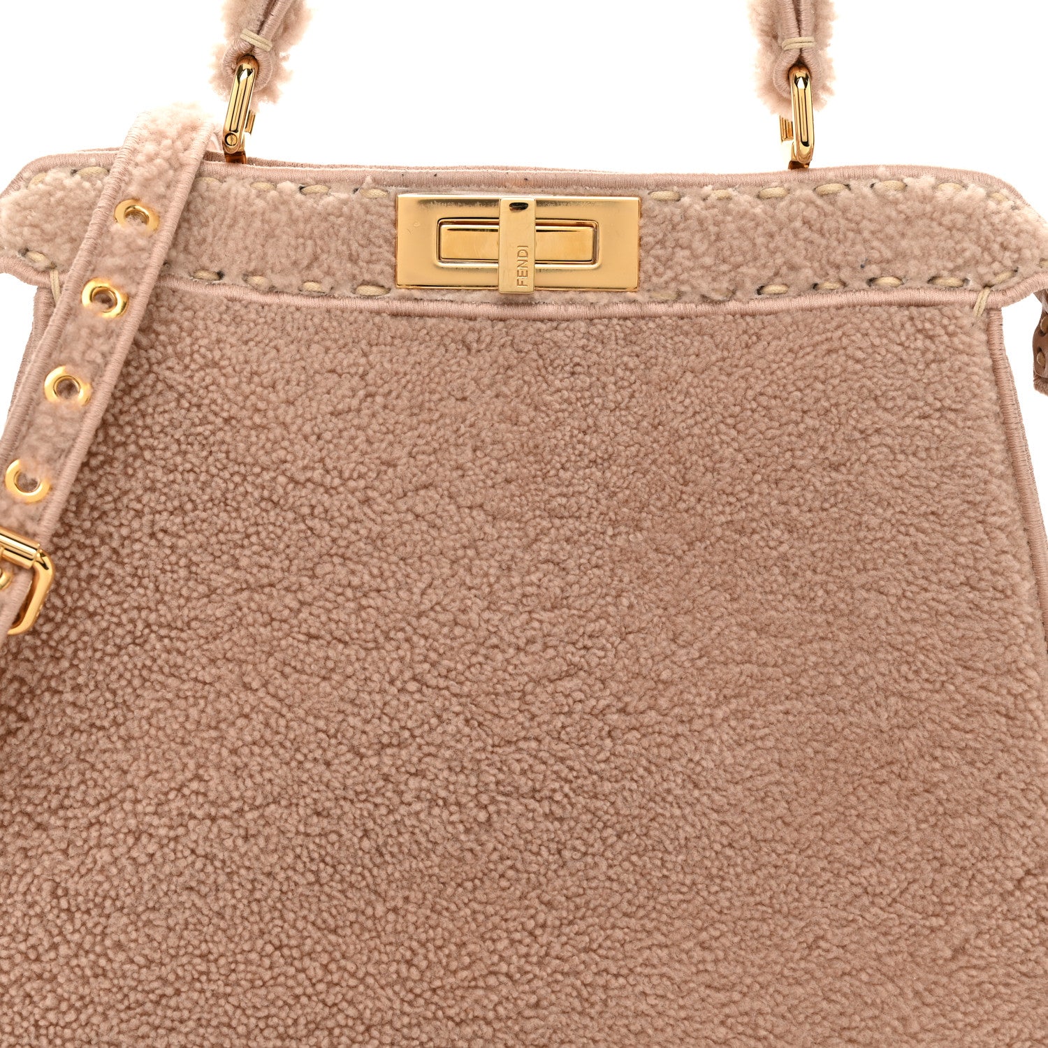 Fendi Curly Shearling Shiny Nappa Medium Peekaboo I SEE U Satchel Rosa Plaster 9 of 12