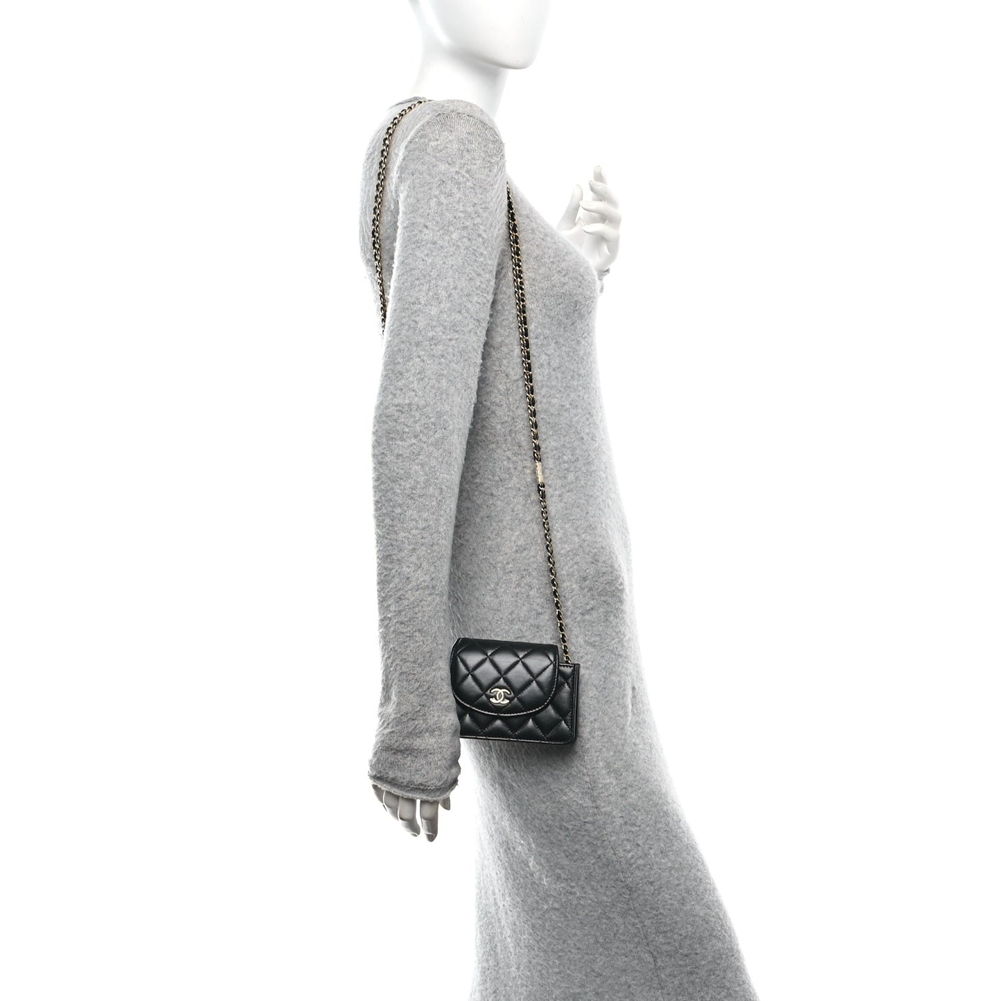 Lambskin Quilted Phone Holder Flap Black