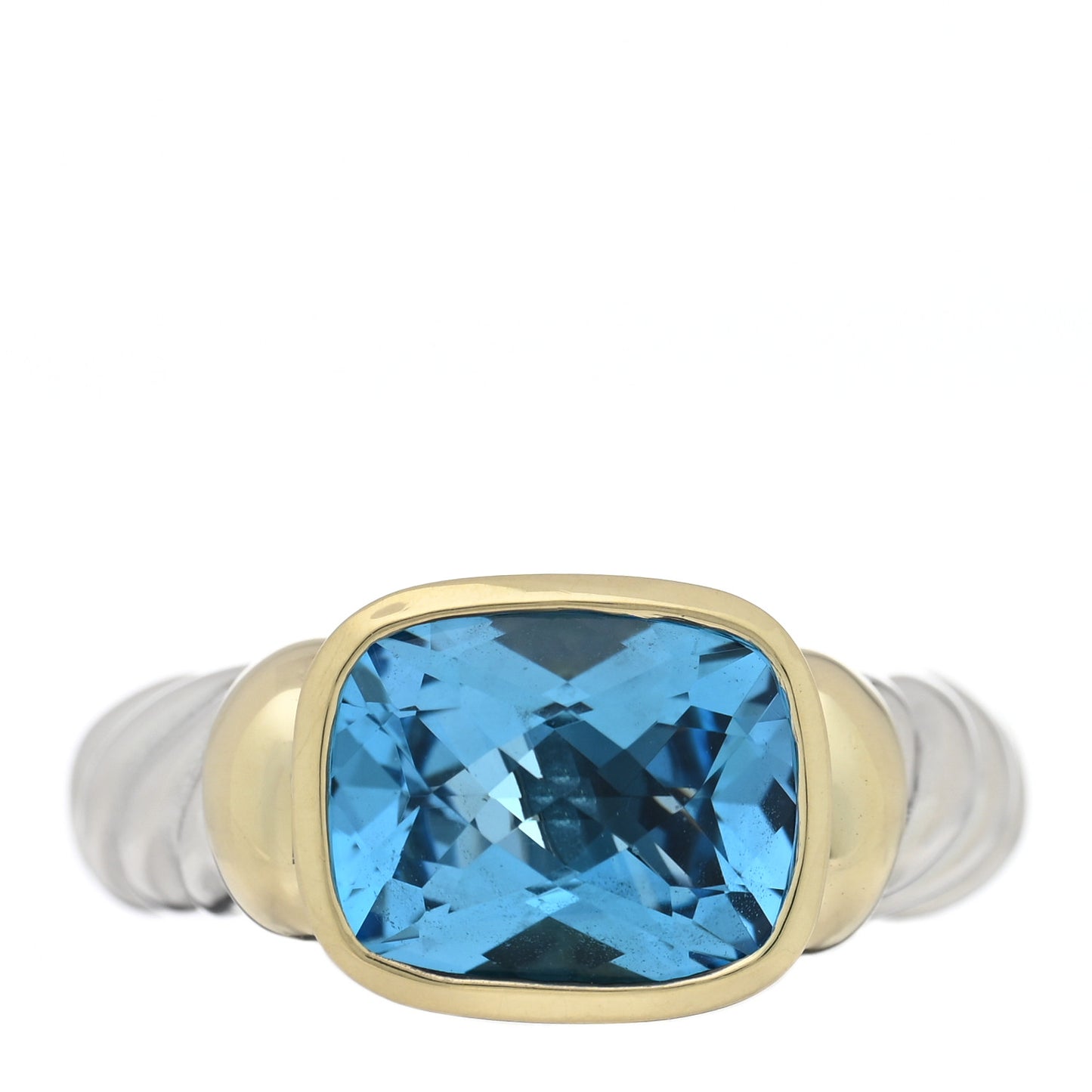 Sterling Silver 14K Yellow Gold Blue Topaz 7mm Noblesse Ring 52 6