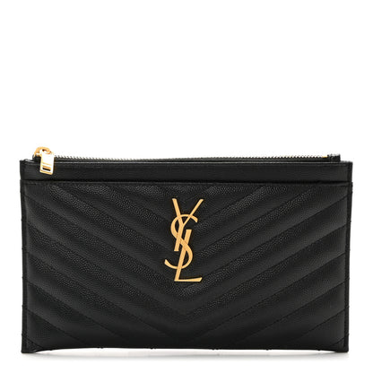 Saint Laurent Grain De Poudre Chevron Monogram Bill Pouch Black 1 of 8