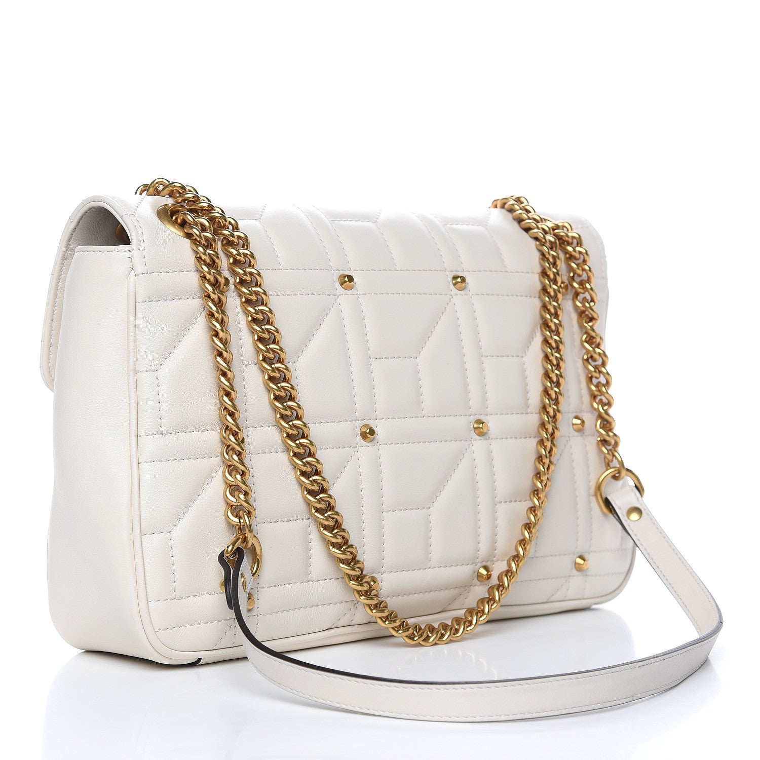 Gucci Calfskin Matelasse Studded Medium GG Marmont Shoulder Bag White 3 of 12