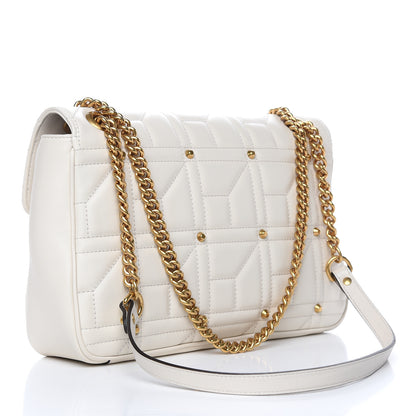 Gucci Calfskin Matelasse Studded Medium GG Marmont Shoulder Bag White 3 of 12