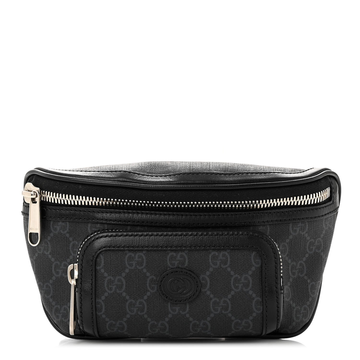 Gucci GG Supreme Monogram Textured Calfskin Retro Interlocking G Belt Bag Black 1 of 10